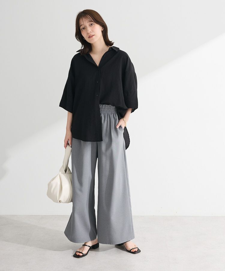Green Parks「麻調ウエストギャザーフレアワイドパンツ」|その他|