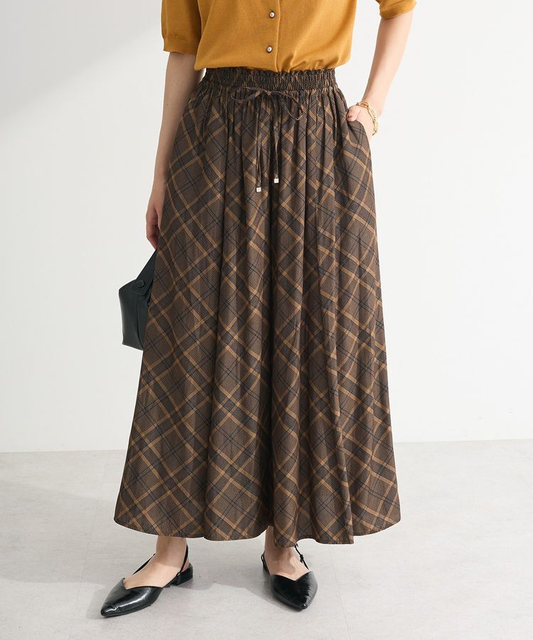 Green Parks「サラフレワイドパンツ(柄)」|その他|チェックブラウン