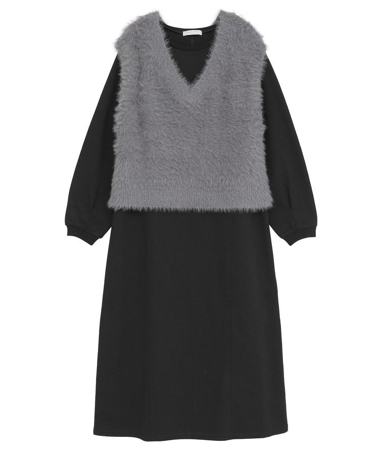 Green Parks「SET2点ラメフェザーベスト+ミニ裏毛ワンピース」|ワンピース|