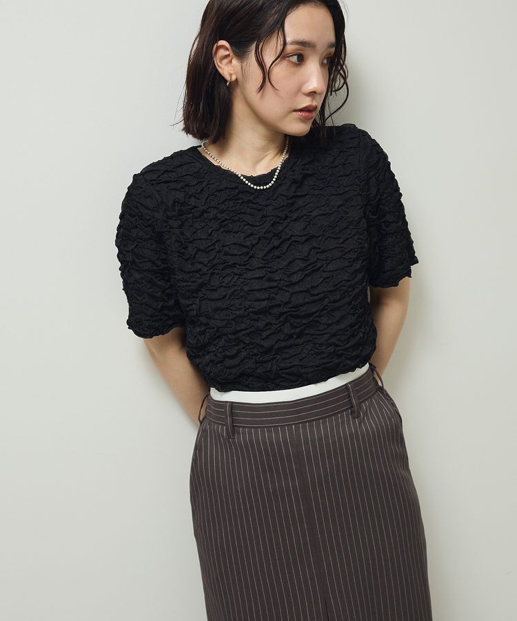 Green Parks「表面感カット5分袖プルオーバー」|Tシャツ・カットソー|