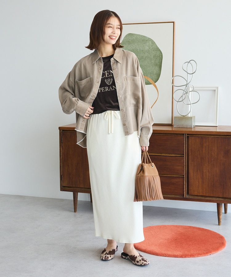 Green Parks「楽ちんIラインリブスカート」|タイト|