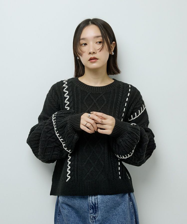 Green Parks「・ELENCARE DUE ハンドステッチケーブルニット」|ニット・セーター|Black