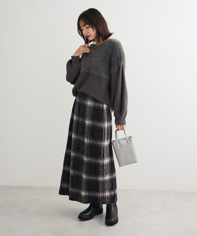 Green Parks「楊柳ベロアチェックIラインスカート」|スカート|