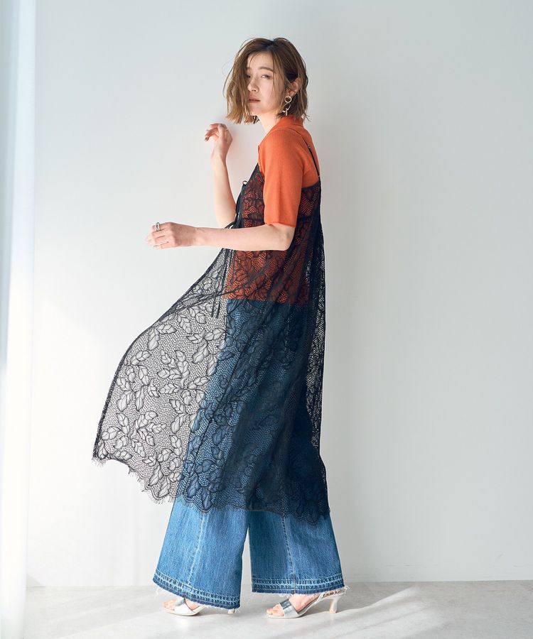 YECCA VECCA「リーフ柄レースキャミワンピース」|ワンピース|