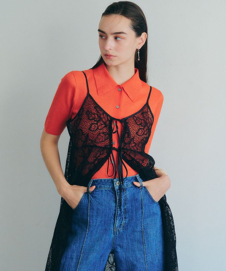 YECCA VECCA「リーフ柄レースキャミワンピース」|ワンピース|