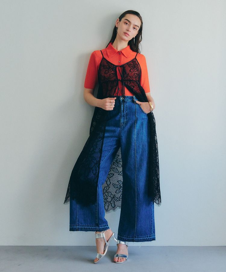 YECCA VECCA「リーフ柄レースキャミワンピース」|ワンピース|