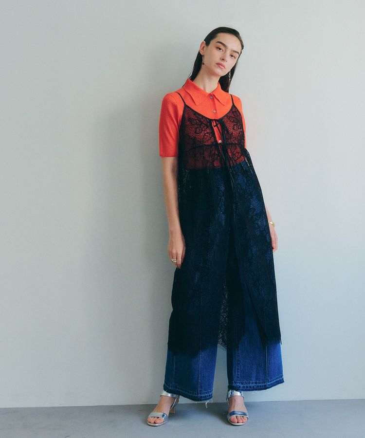 YECCA VECCA「リーフ柄レースキャミワンピース」|ワンピース|