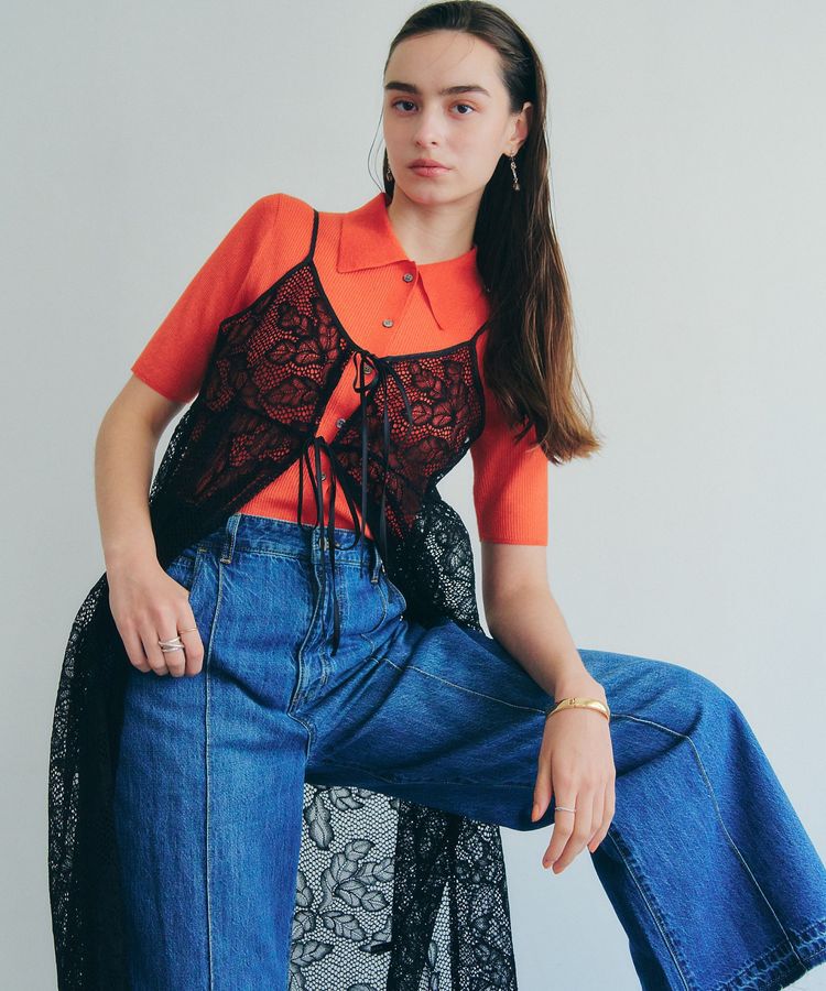 YECCA VECCA「リーフ柄レースキャミワンピース」|ワンピース|Black