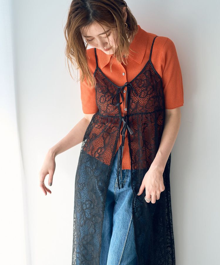 YECCA VECCA「リーフ柄レースキャミワンピース」|ワンピース|