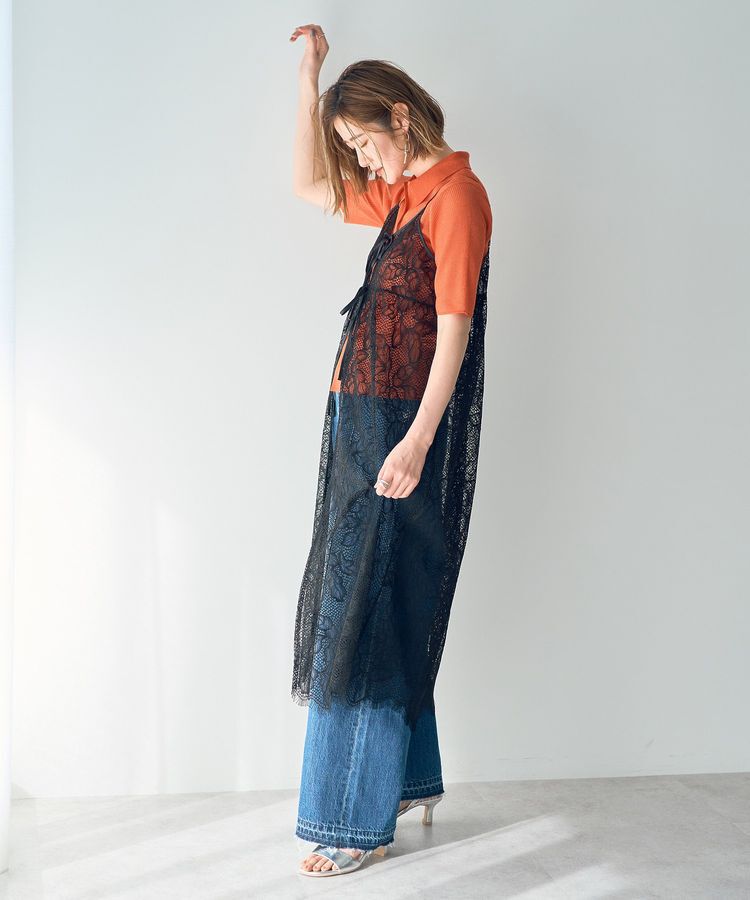 YECCA VECCA「リーフ柄レースキャミワンピース」|ワンピース|