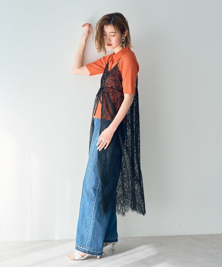 YECCA VECCA「リーフ柄レースキャミワンピース」|ワンピース|