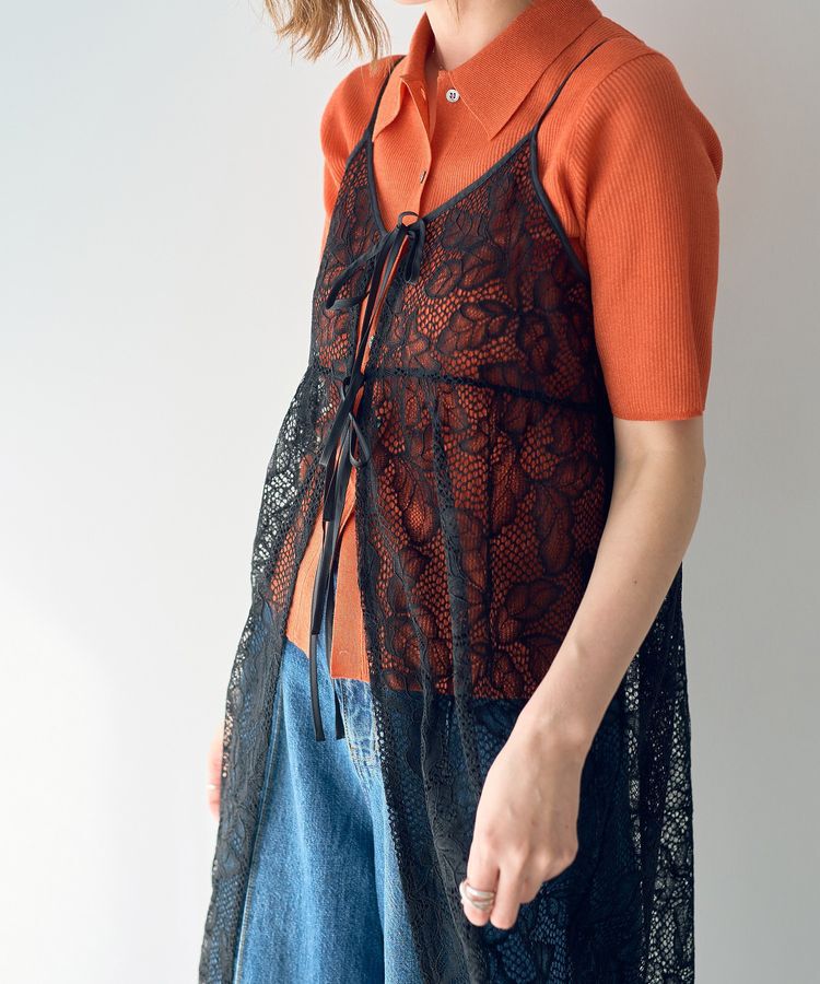 YECCA VECCA「リーフ柄レースキャミワンピース」|ワンピース|