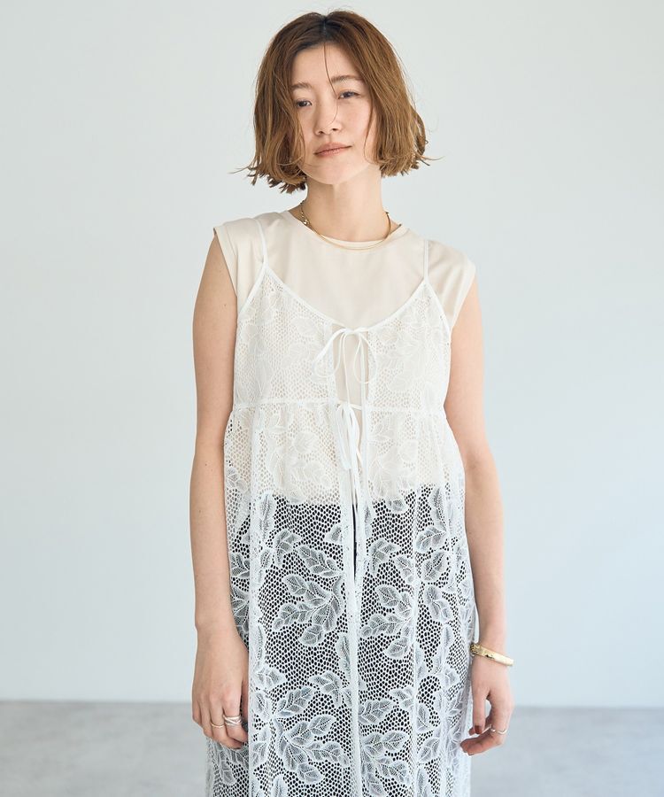 YECCA VECCA「リーフ柄レースキャミワンピース」|ワンピース|