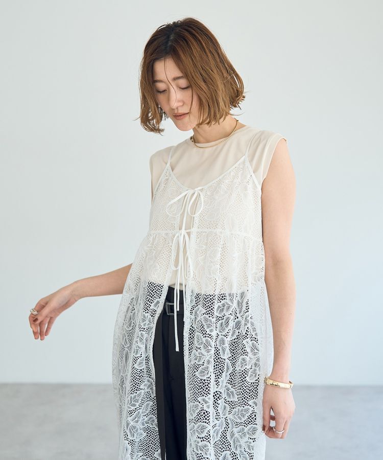 YECCA VECCA「リーフ柄レースキャミワンピース」|ワンピース|