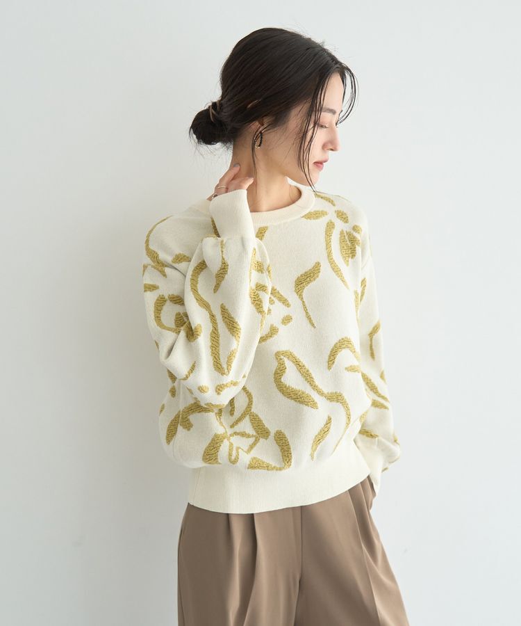 YECCA VECCA「アート柄ふくれジャガードニット」|ニット・セーター|Ivory