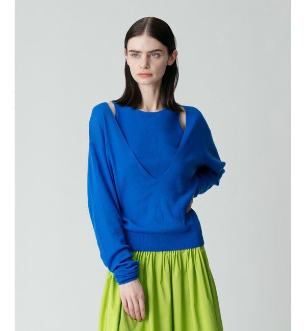 allureville「ディープV ネックレイヤードプルオーバー」|ニット・セーター|ブルー