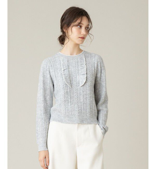 LOULOU WILLOUGHBY「【LOULOU WILLOUGHBY】フロントフリルラメプルオーバー」|ニット・セーター|グレー