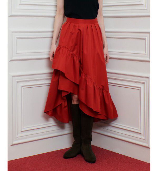 LOULOU WILLOUGHBY「【LOULOU WILLOUGHBY】レイヤーアシンメトリースカート」|スカート|レッド