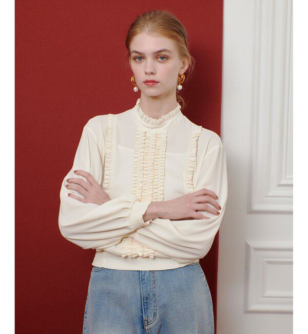 LOULOU WILLOUGHBY「【LOULOU WILLOUGHBY】スタンドフリルシャーリングブラウス」|シャツ・ブラウス|