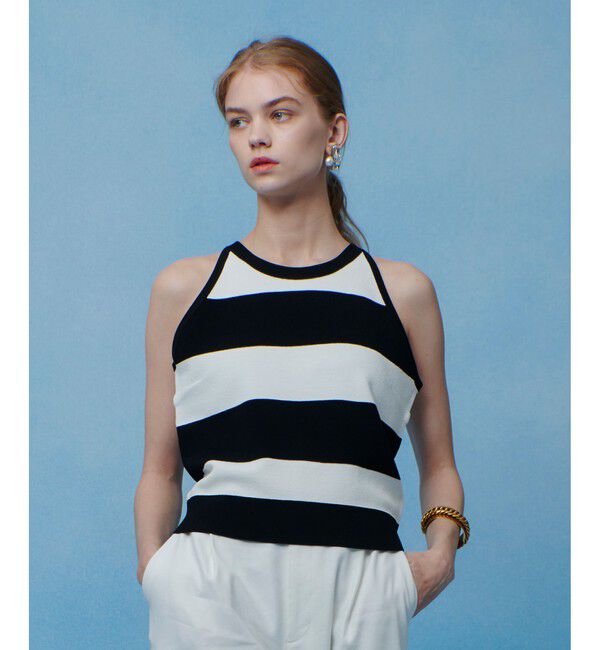 LOULOU WILLOUGHBY「【LOULOU WILLOUGHBY】カノコワイドボーダータンク」|ニット・セーター|ブラック系