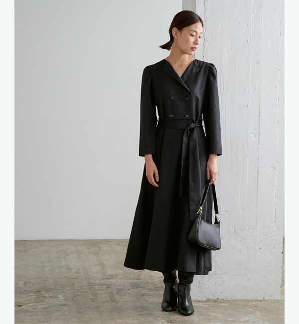 ur's「【星玲奈さんコラボアイテム】ベルト付パフスリーブトレンチワンピース」|ワンピース|ブラック