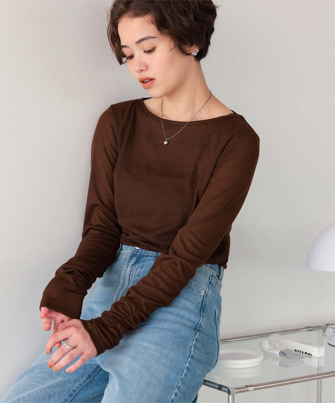 titivate「着心地抜群シアーボートネックトップス」|Tシャツ・カットソー|ブラウン