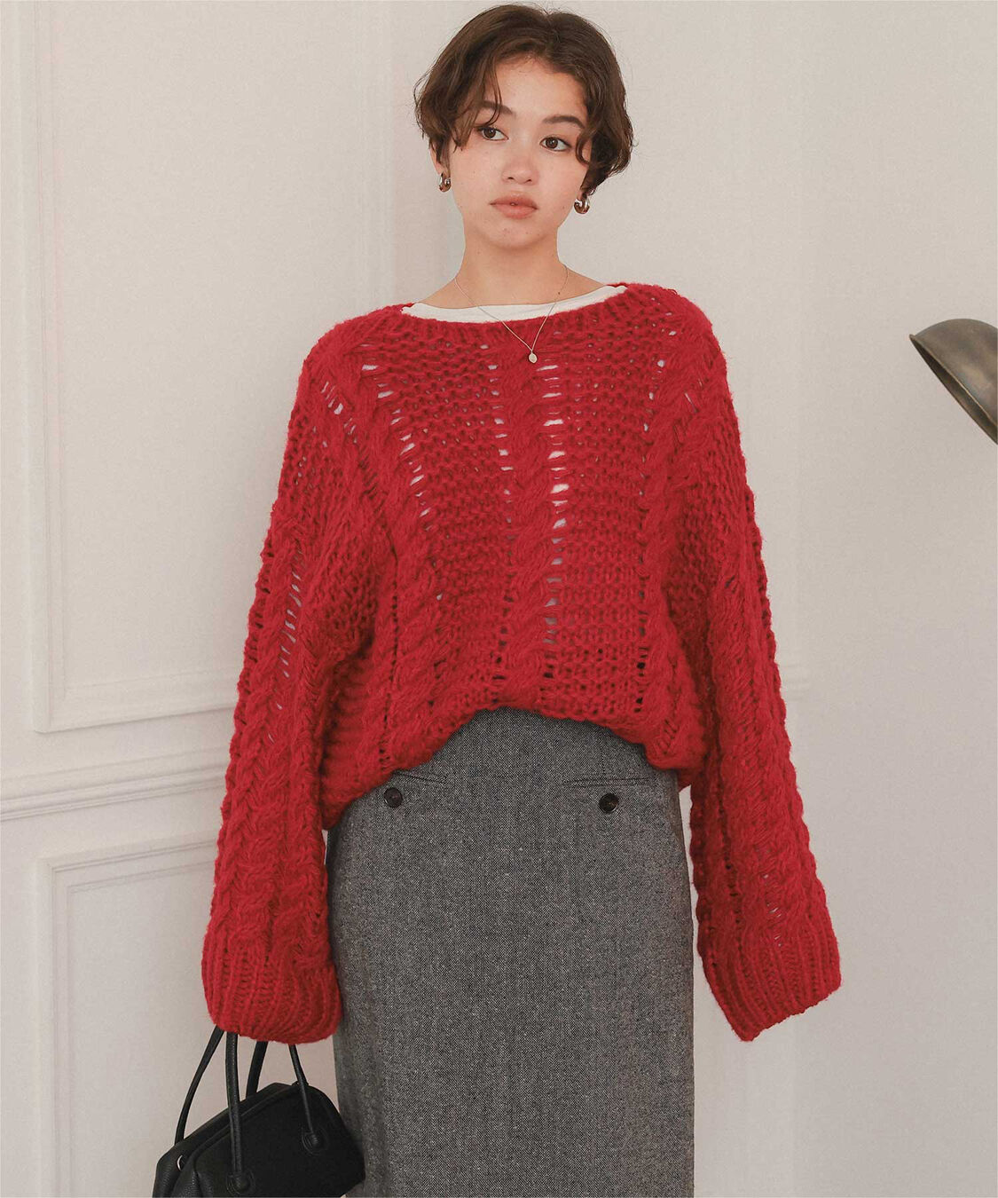 titivate「ハンドライクボートネックケーブルニット」|ニット・セーター|