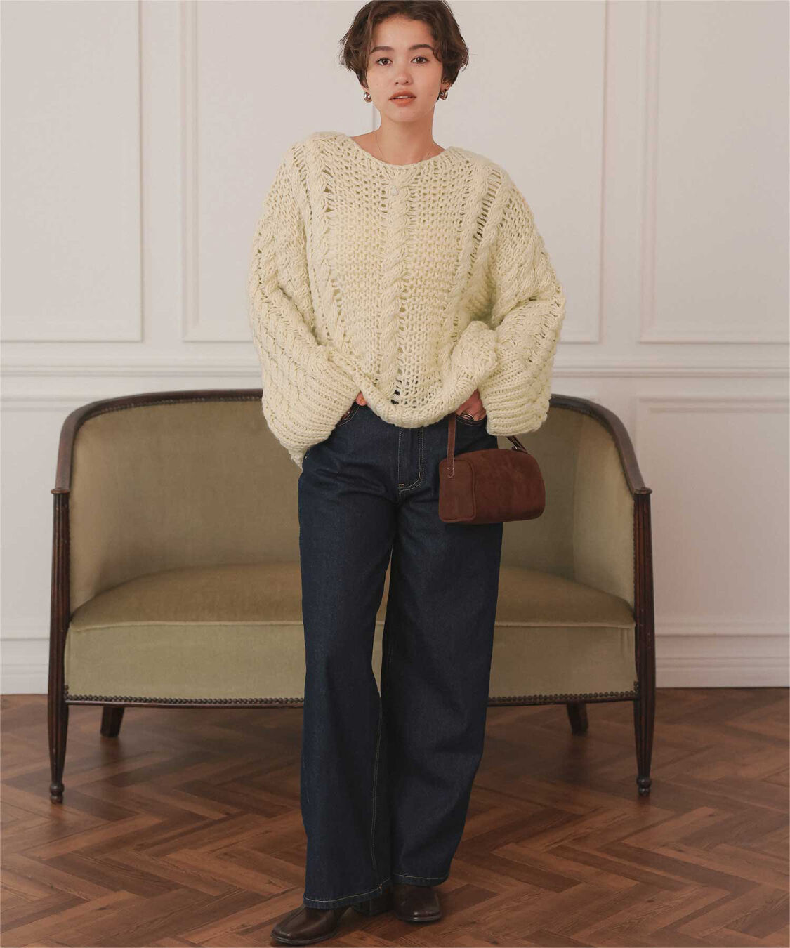 titivate「ハンドライクボートネックケーブルニット」|ニット・セーター|