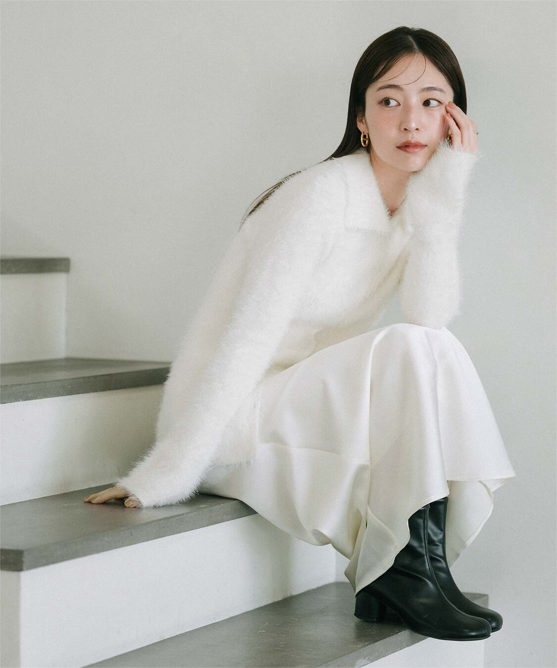 ur's「【yukiさんコラボアイテム】襟付きシャギーニットカーディガン」|ニット・セーター|