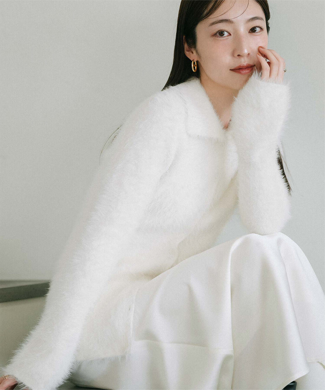 ur's「【yukiさんコラボアイテム】襟付きシャギーニットカーディガン」|ニット・セーター|