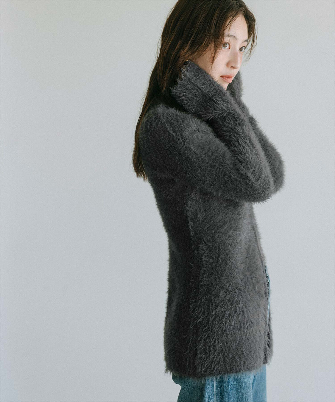 ur's「【yukiさんコラボアイテム】襟付きシャギーニットカーディガン」|ニット・セーター|