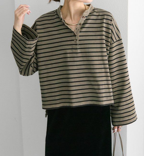  「ピグメントボーダーヘンリーネックカットソー」|Tシャツ・カットソー|ベージュ