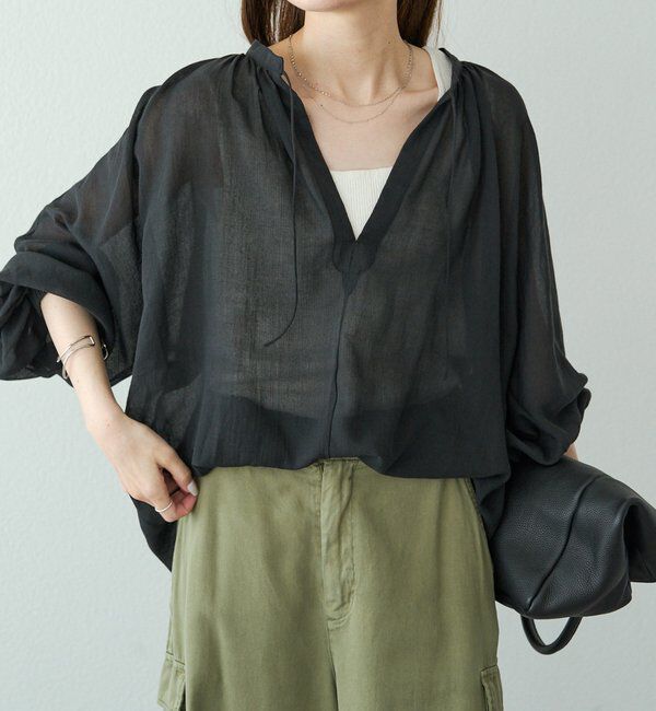  「シアーガーゼスキッパーブラウス」|シャツ・ブラウス|チャコールグレー