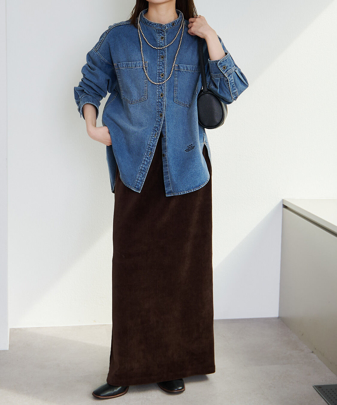  「デニムバンドカラーシャツ」|シャツ・ブラウス|