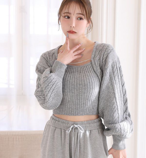  「ケーブルニットアンサンブル」|ニット・セーター|