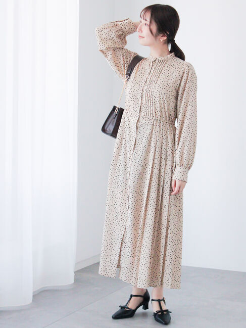 Te chichi TERRASSE「切替サイドプリーツワンピース」|ワンピース|ベージュ