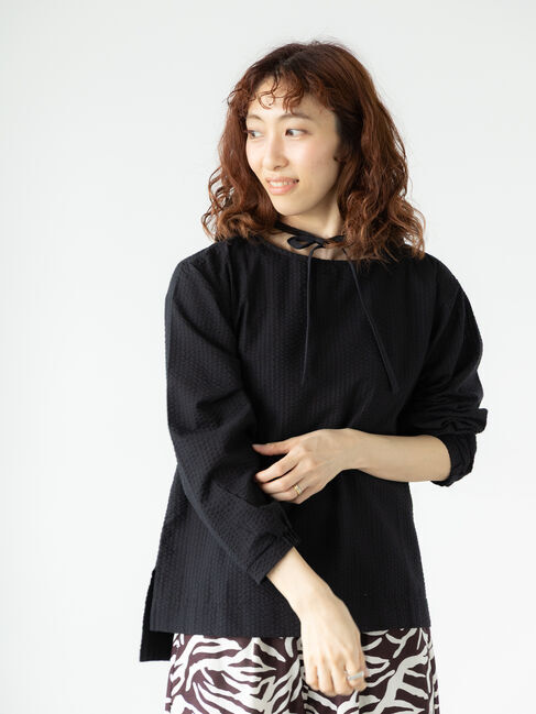 Lugnoncure「無地/柄アソートサッカーブラウス」|シャツ・ブラウス|ブラック