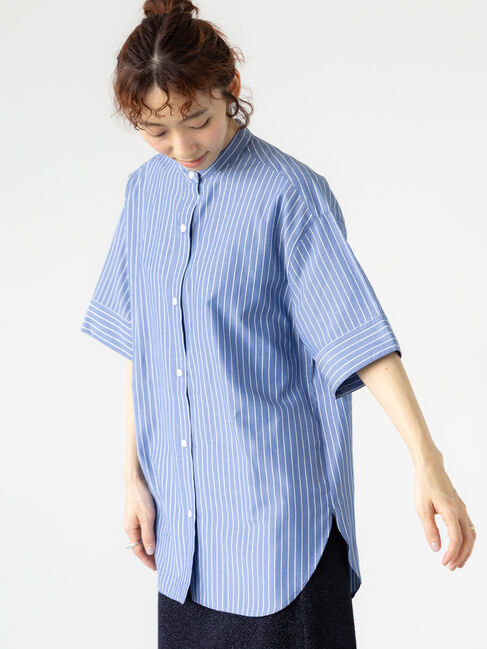 Lugnoncure「【イージーケア】バンドカラーオーバーシャツ」|シャツ・ブラウス|ネイビー