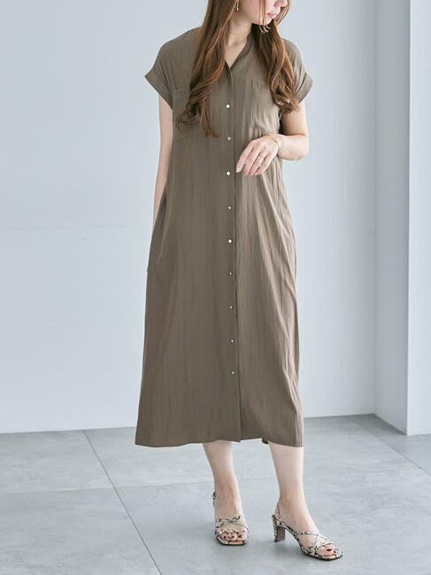 Te chichi「Wポケットサテンシャツワンピース」|ワンピース|ブラウン