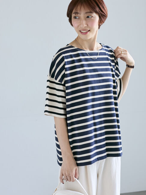 Lugnoncure「ボーダー半袖カットソー」|Tシャツ・カットソー|ネイビー