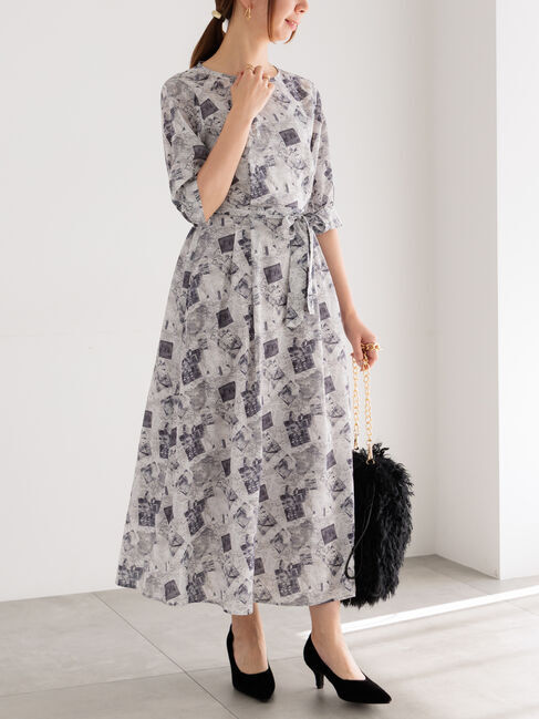 Te chichi「マップパターンプリントワンピース」|ワンピース|ブラック