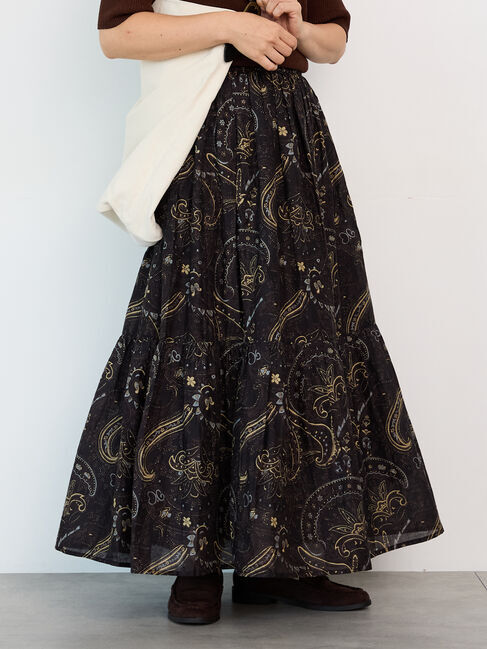 Lugnoncure「【INDIA made】無地/柄アソート切替ギャザースカート」|スカート|ベージュ