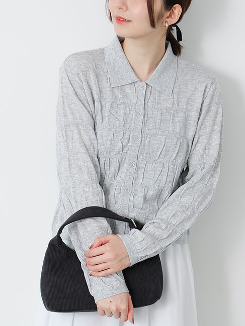 Te chichi TERRASSE「シャーリング衿付きカーディガン《2025autumn catalog item》」|カーディガン|グレー