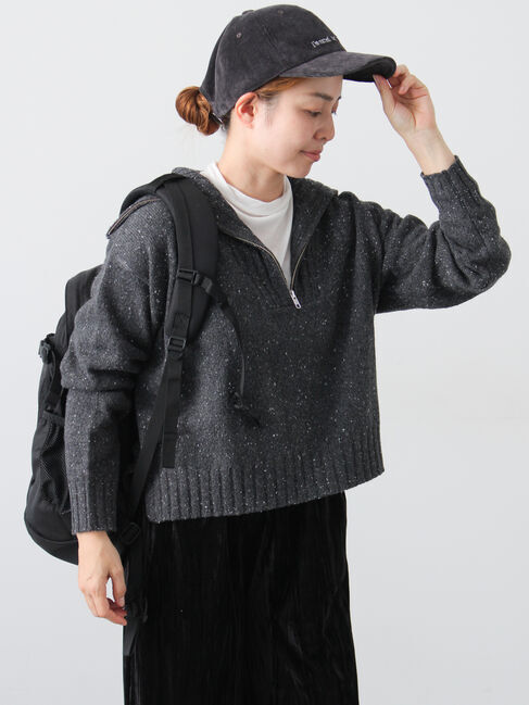 Lugnoncure「カラーネップハーフジップニット」|ニット・セーター|チャコールグレー