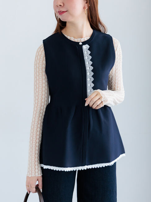 Te chichi「レースペプラムベスト」|ダウンベスト・ベスト|ネイビー