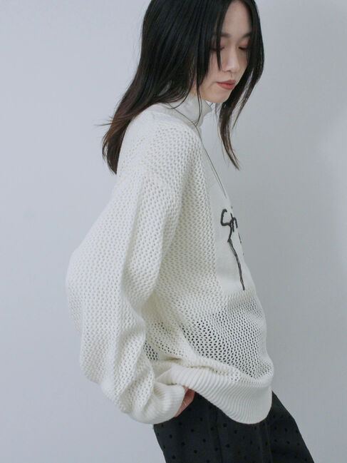 Samansa Mos2 blue「ロゴメッシュニットプルオーバー」|ニット・セーター|