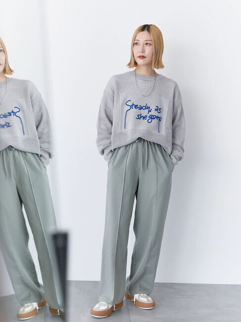 Samansa Mos2 blue「ロゴメッシュニットプルオーバー」|ニット・セーター|