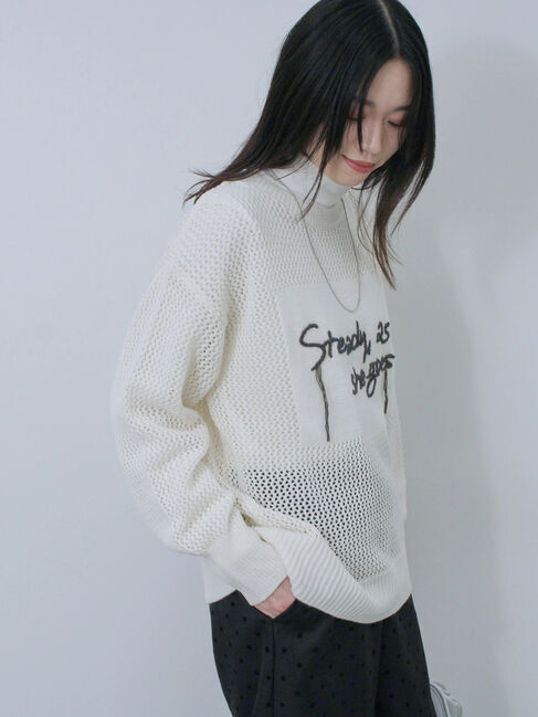 Samansa Mos2 blue「ロゴメッシュニットプルオーバー」|ニット・セーター|