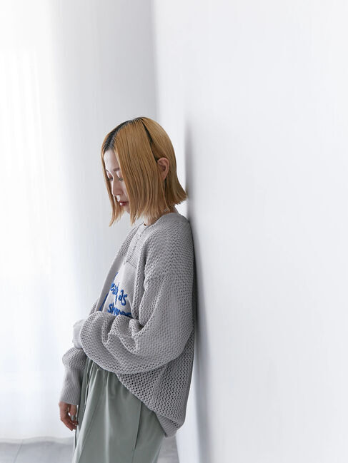 Samansa Mos2 blue「ロゴメッシュニットプルオーバー」|ニット・セーター|