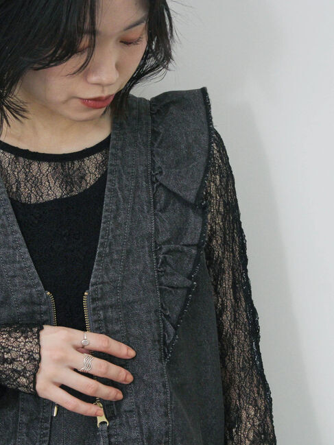 Samansa Mos2 blue「【ECO DENIM】ショルダーフリルベスト」|ダウンベスト・ベスト|